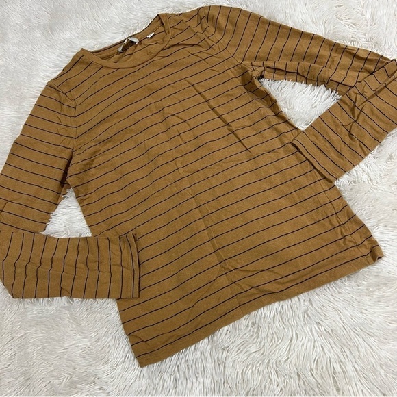 Vince Mustard Yellow & Black Pinstripe Long Sleeve Crew Neck Top large - Picture 2 of 9